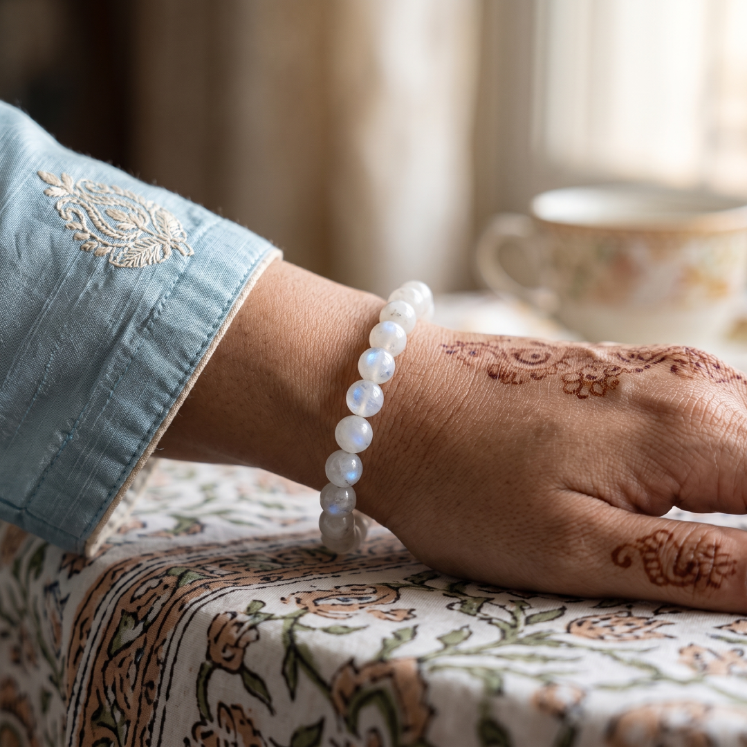 Rainbow Moonstone with Blue Flash Bracelet