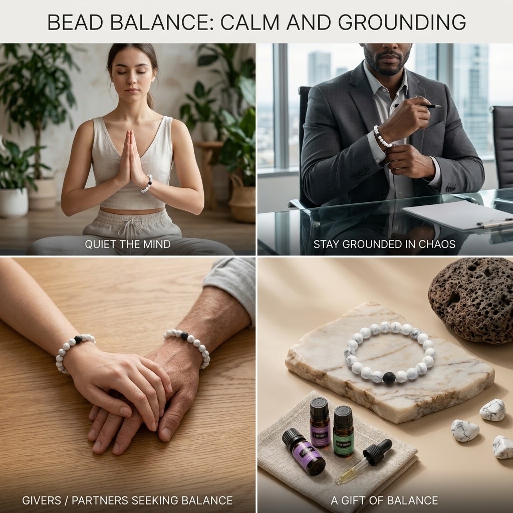 White Howlite & Black Lava Intention Bracelet