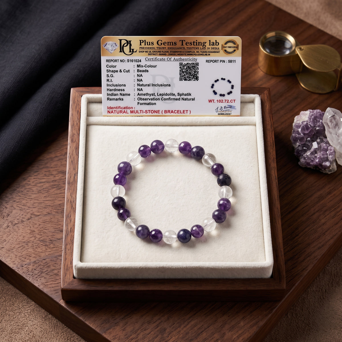 Serene Soul Trio - Amethyst, Lepidolite & Clear Quartz Crystal Bracelet