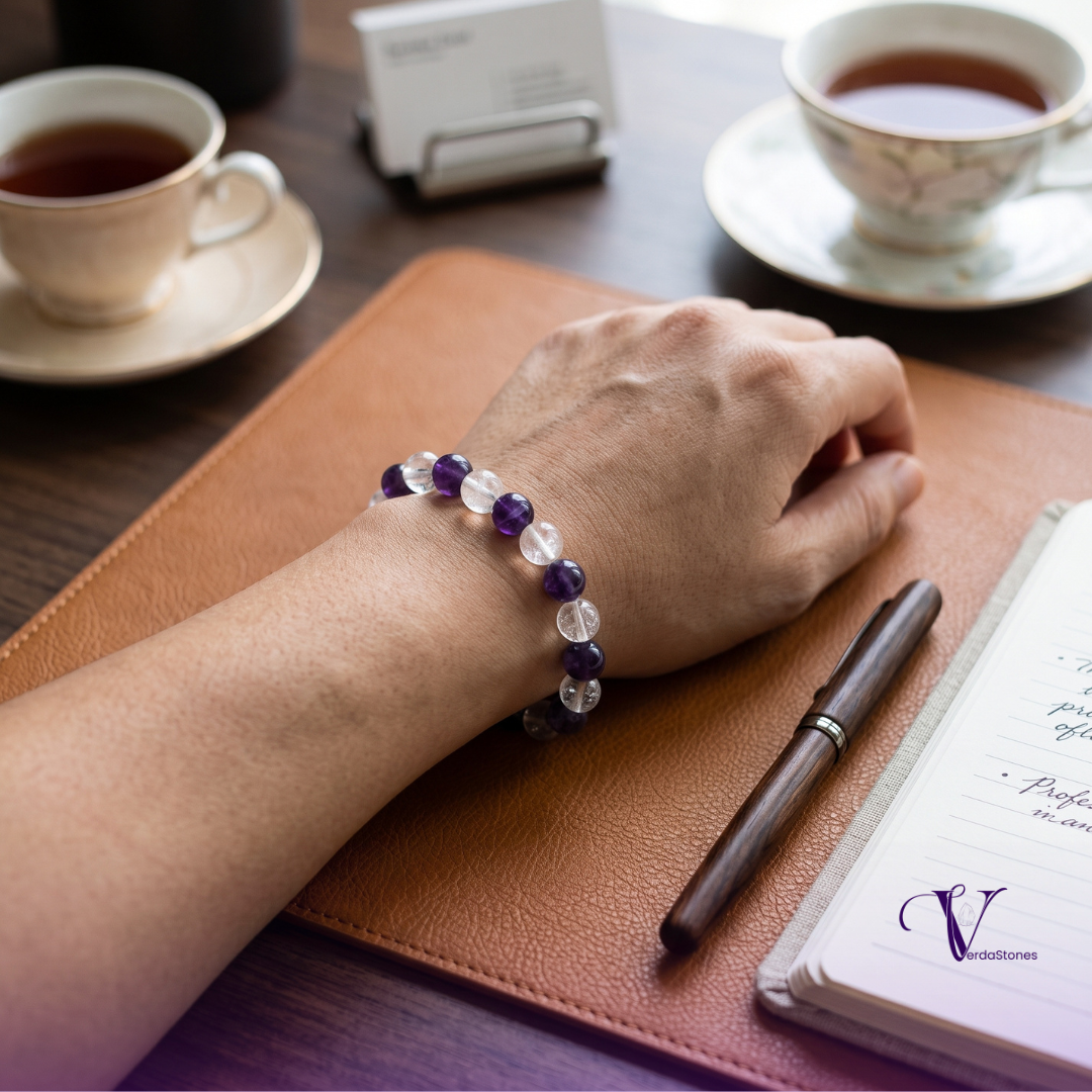 Serene Soul Trio - Amethyst, Lepidolite & Clear Quartz Crystal Bracelet