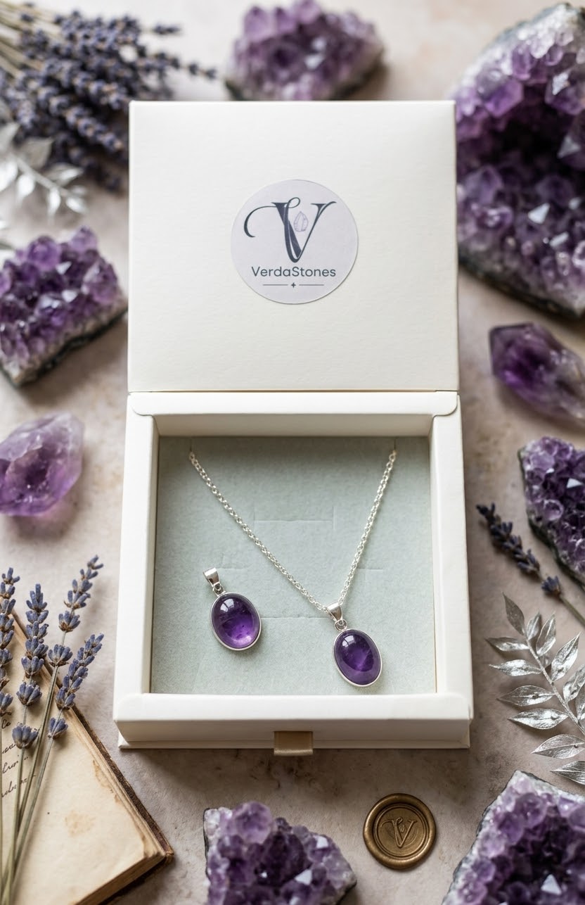 Amethyst Crystal Pendant with Sterling Silver 925 Chain