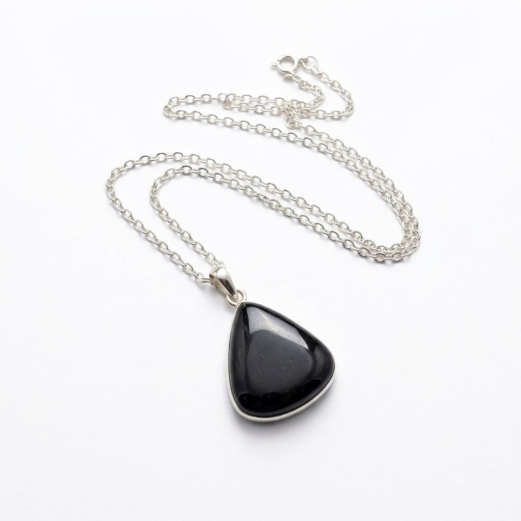 Black Tourmaline Pendant with Sterling Silver 925 Chain