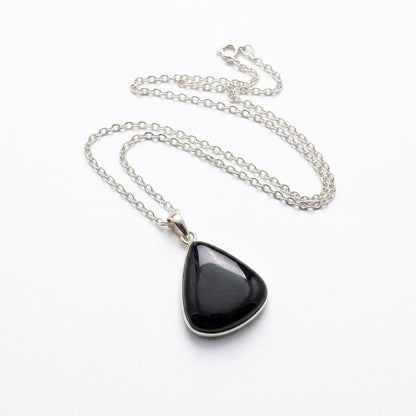 Black Tourmaline Pendant with Sterling Silver 925 Chain