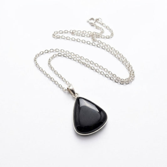 Black Tourmaline Pendant with Sterling Silver 925 Chain