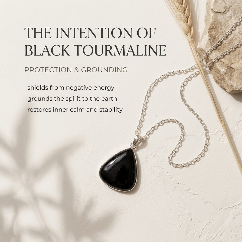 Black Tourmaline Pendant with Sterling Silver 925 Chain