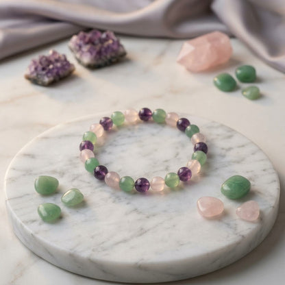 Love & Bloom Trio Combination Crystals - Rose Quartz, Green Aventurine & Amethyst