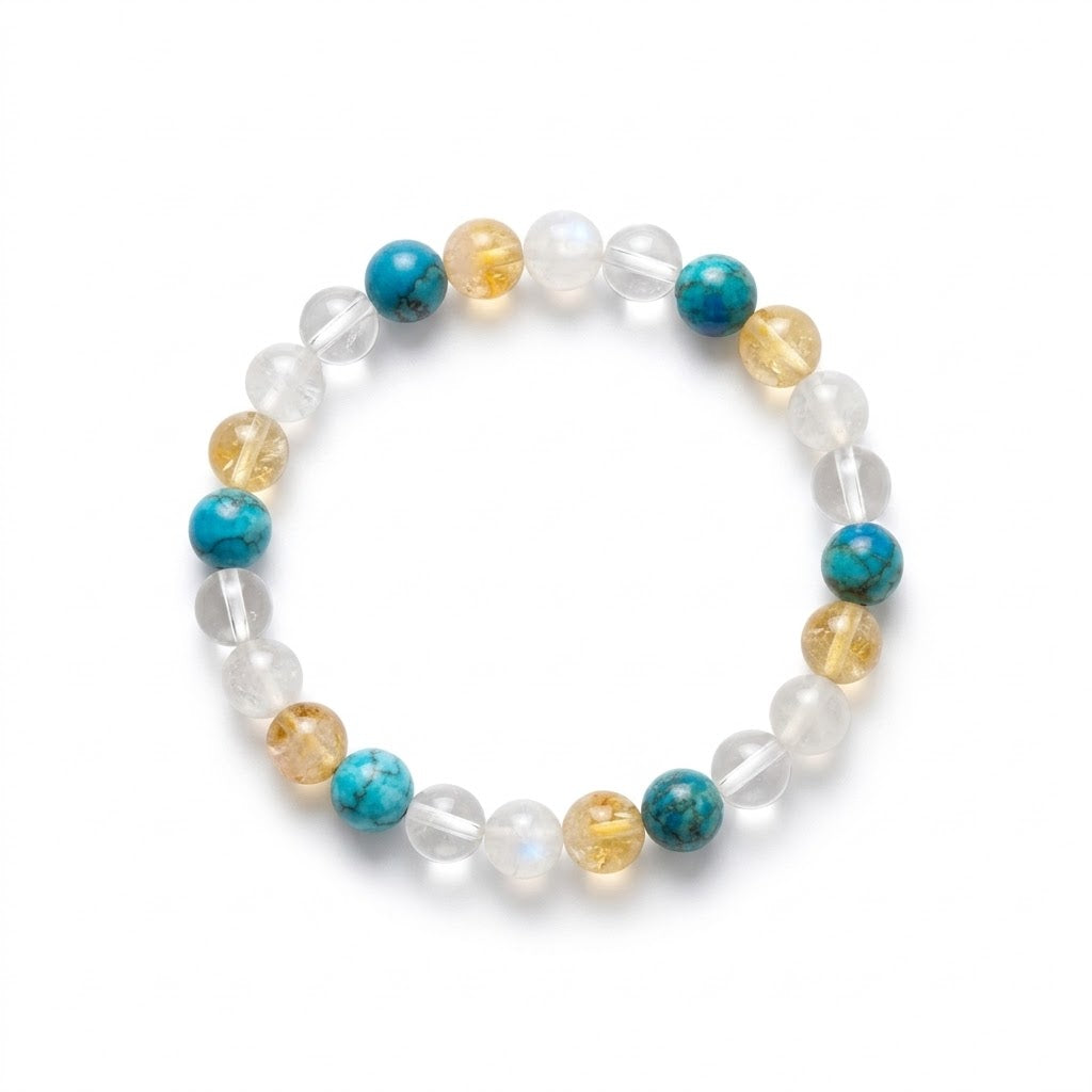 Luck Bracelet - Combination of Citrine, Clear Quartz, Turquoise & Moonstone Crystals