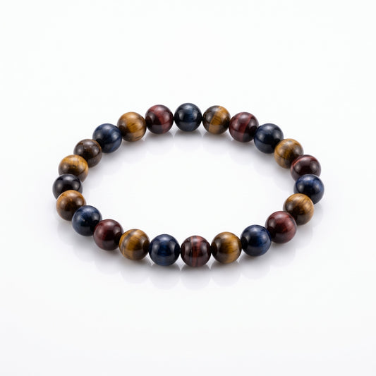 Multi Tiger's Eye Crystal Bracelet - Yellow, Red & Blue
