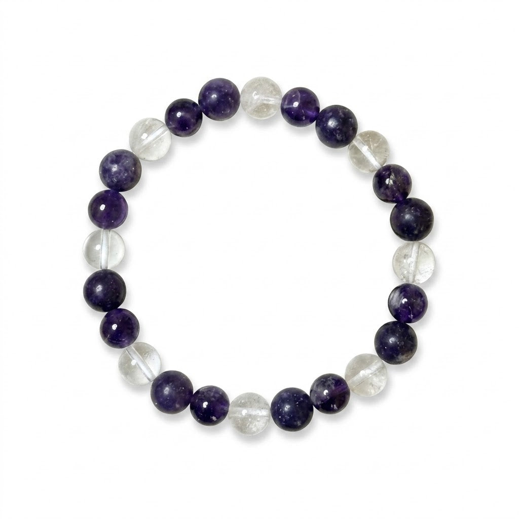 Serene Soul Trio - Amethyst, Lepidolite & Clear Quartz Crystal Bracelet
