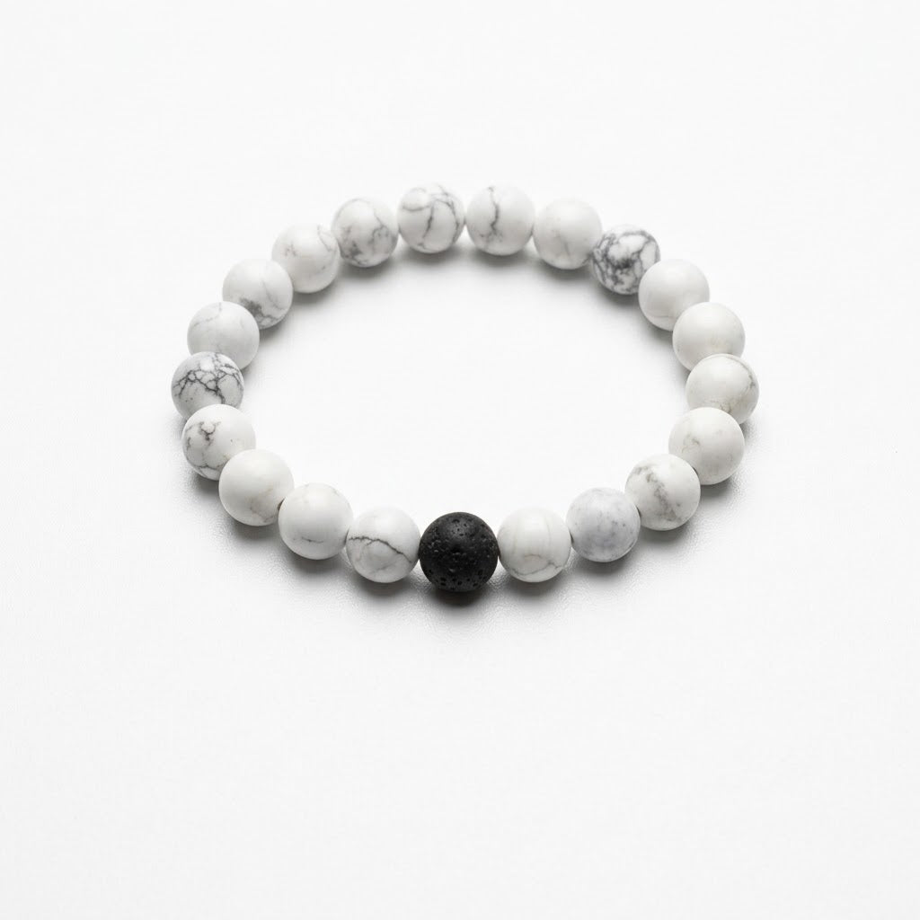 White Howlite & Black Lava Intention Bracelet