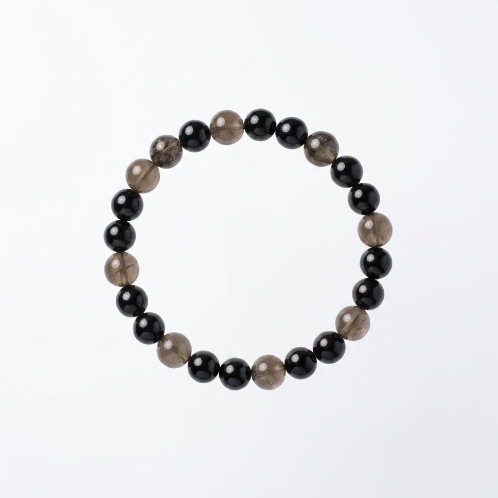 Protection Crystal Bracelet Trio Combination Bracelet - Black Tourmaline + Obsidian + Smoky Quartz