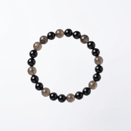 Protection Crystal Bracelet Trio Combination Bracelet - Black Tourmaline + Obsidian + Smoky Quartz